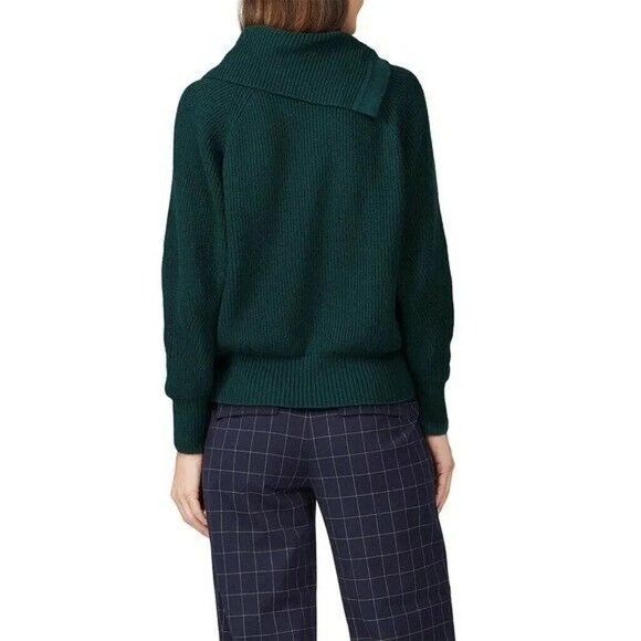Tara Jarmon Paris Women's Wool Blend Green Cowl Neck Sweater Gold Buttons‎ Large - Picture 3 of 10